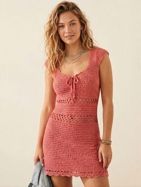 American Eagle Outfitters | Pink Crochet Mini Dress
